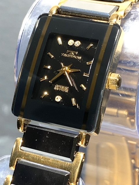 新品 TECHNOS テクノス 腕時計 正規品 アナログ腕時計 レディース 女性 クオーツ セラミック 3気圧防水 ブラック ゴールド プレゼントの画像2