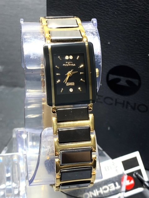 新品 TECHNOS テクノス 腕時計 正規品 アナログ腕時計 レディース 女性 クオーツ セラミック 3気圧防水 ブラック ゴールド プレゼントの画像3