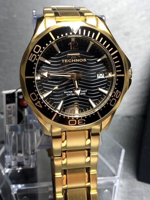 新品 TECHNOS テクノス 腕時計 正規品 アナログ腕時計 クオーツ カレンダー 10気圧防水 ステンレス シンプル ゴールド ブラック プレゼントの画像2