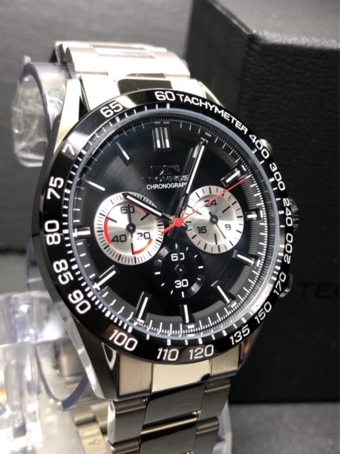 新品 TECHNOS テクノス 正規品 オールステンレス シルバー ブラック アナログ腕時計 多機能腕時計 クロノグラフ 5気圧防水 クオーツ メンズの画像3
