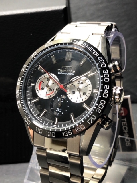 新品 TECHNOS テクノス 正規品 オールステンレス シルバー ブラック アナログ腕時計 多機能腕時計 クロノグラフ 5気圧防水 クオーツ メンズの画像5