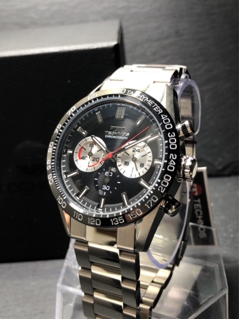 新品 TECHNOS テクノス 正規品 オールステンレス シルバー ブラック アナログ腕時計 多機能腕時計 クロノグラフ 5気圧防水 クオーツ メンズの画像4