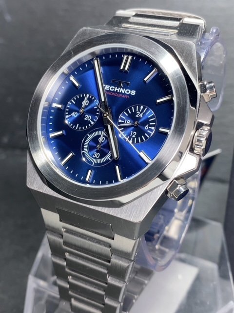  новый товар Tecnos TECHNOS стандартный товар наручные часы аналог наручные часы кварц нержавеющая сталь хронограф 5 атмосферное давление водонепроницаемый многофункциональный серебряный голубой подарок 