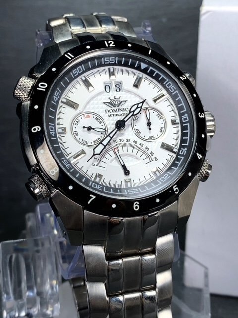 新品 正規品 ドミニク DOMINIC 自動巻き 腕時計 オートマティック カレンダー 5気圧防水 ステンレス ブラック ホワイト メンズ プレゼント_画像2