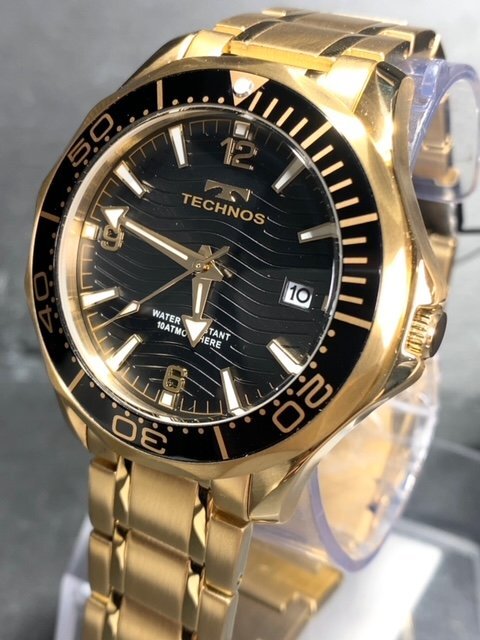 新品 TECHNOS テクノス 腕時計 正規品 アナログ腕時計 クオーツ カレンダー 10気圧防水 ステンレス シンプル ゴールド ブラック プレゼント_画像4