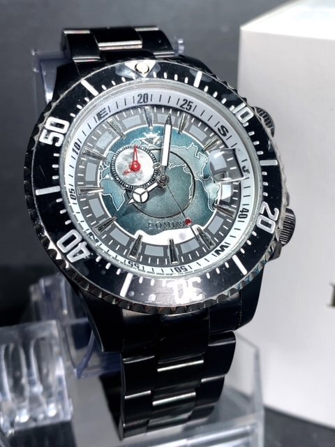 新品 正規品 ドミニク DOMINIC 自動巻き 腕時計 オートマティック カレンダー 防水 ステンレス アースギミック からくり時計 ブラック 地球_画像2
