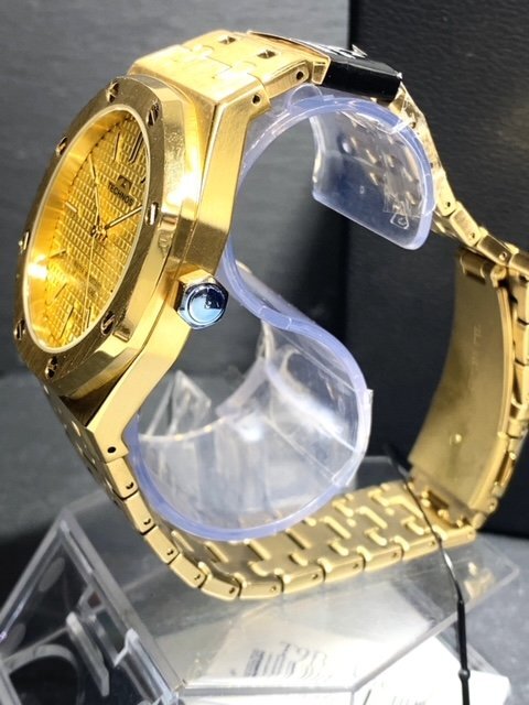  new goods TECHNOS Tecnos wristwatch regular goods analogue wristwatch quarts calendar 5 atmospheric pressure waterproof stainless steel business simple Gold present 