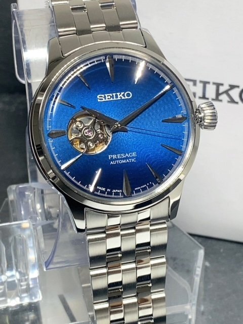 新品 SEIKO セイコー 正規品 腕時計 自動巻き PRESAGE プレサージュ カクテルタイム ベーシックライン オープンハート ステンレス ブルー_画像3