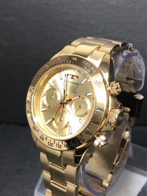 new goods TECHNOS Tecnos regular goods wristwatch Gold chronograph all stain less analogue wristwatch multifunction wristwatch waterproof present men's 