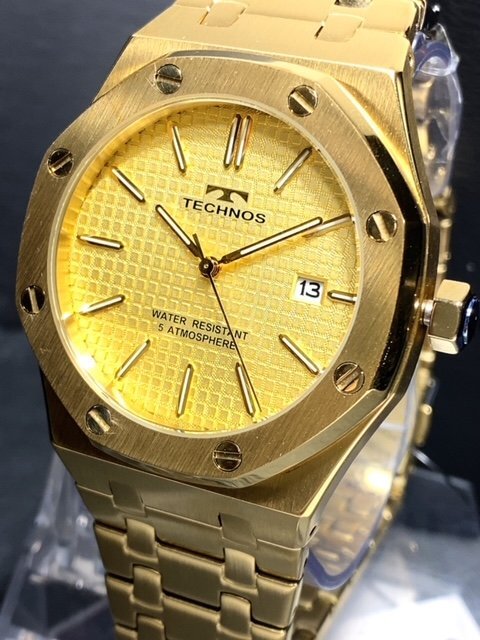 新品 TECHNOS テクノス 腕時計 正規品 アナログ腕時計 クオーツ カレンダー 5気圧防水 ステンレス ビジネス シンプル ゴールド プレゼント_画像2