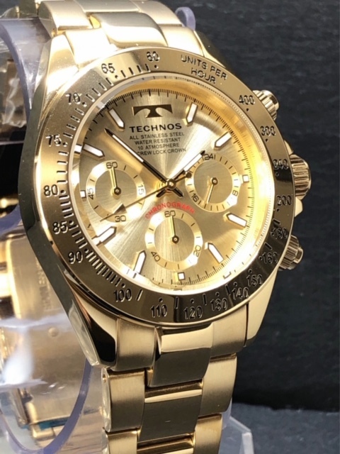 新品 TECHNOS テクノス 正規品 腕時計 ゴールド クロノグラフ オールステンレス アナログ腕時計 多機能腕時計 防水 プレゼント メンズ_画像4