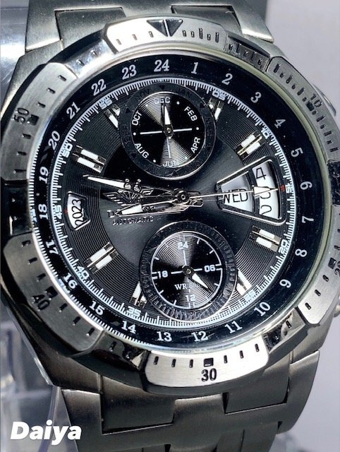 新品 正規品 ドミニク DOMINIC 自動巻き 腕時計 オートマティック カレンダー 5気圧防水 ステンレス シルバー ブラック メンズ プレゼント_画像1