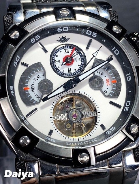 新品 正規品 ドミニク DOMINIC 自動巻き 手巻き 腕時計 オートマティック カレンダー 5気圧防水 ステンレス シルバー メンズ プレゼント_画像1