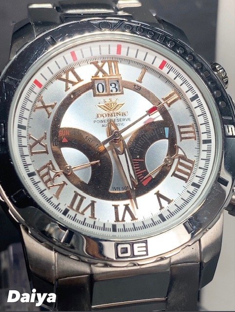 新品 正規品 ドミニク DOMINIC 自動巻き 腕時計 オートマティック カレンダー 防水 ステンレス シルバー ピンクゴールド パワーリザーブ_画像1