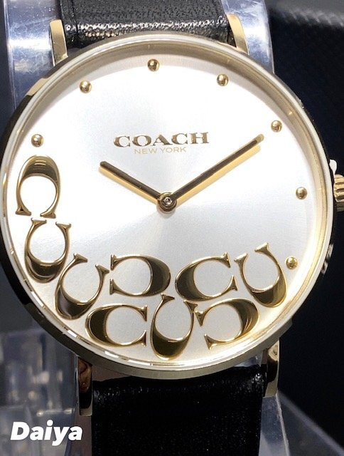 新品 COACH コーチ 正規品 腕時計 PERRY ペリー アナログ腕時計 クオーツ レザー 日常生活防水 シンプル ブラック ゴールド プレゼントの画像1