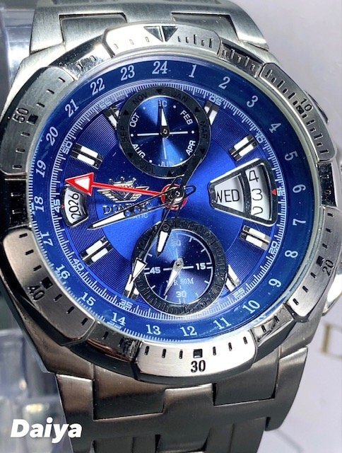 新品 正規品 ドミニク DOMINIC 自動巻き 腕時計 オートマティック カレンダー 5気圧防水 ステンレス シルバー ブルー ビジネス プレゼント_画像1