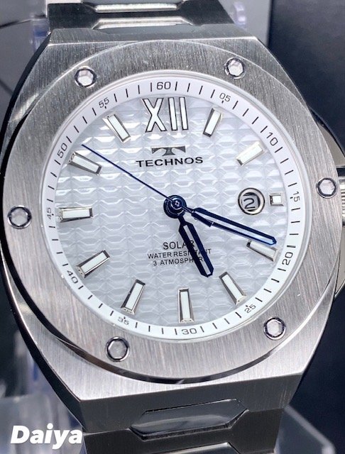  новый товар Tecnos TECHNOS стандартный товар наручные часы аналог наручные часы солнечный нержавеющая сталь 3 атмосферное давление водонепроницаемый календарь серебряный 3 стрелки . свет мужской подарок 