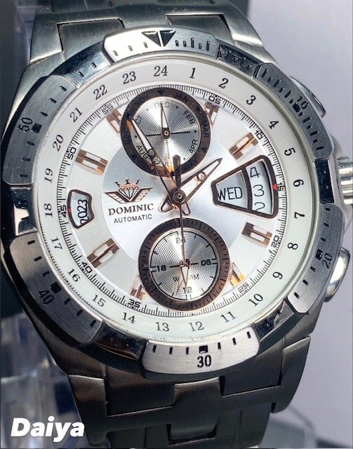 新品 正規品 ドミニク DOMINIC 自動巻き 腕時計 オートマティック カレンダー 5気圧防水 ステンレス ホワイト ピンクゴールド プレゼント_画像1