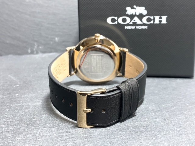 新品 COACH コーチ 正規品 腕時計 PERRY ペリー アナログ腕時計 クオーツ レザー 日常生活防水 シンプル ブラック ゴールド プレゼントの画像7