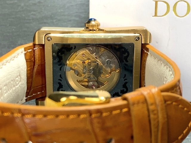 新品 正規品 ドミニク DOMINIC 自動巻き 腕時計 オートマティック スクエア レザーベルト キャメル ゴールド ドラゴン メンズ プレゼントの画像9