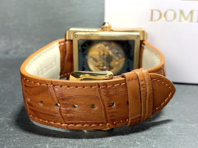 新品 正規品 ドミニク DOMINIC 自動巻き 腕時計 オートマティック スクエア レザーベルト キャメル ゴールド ドラゴン メンズ プレゼントの画像8