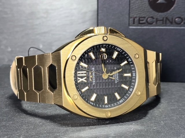 新品 テクノス TECHNOS 正規品 腕時計 アナログ腕時計 ソーラー ステンレス 3気圧防水 カレンダー ゴールド ブラック メンズ プレゼントの画像7