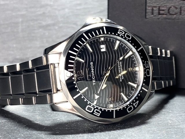 新品 TECHNOS テクノス 腕時計 正規品 アナログ腕時計 クオーツ カレンダー 10気圧防水 ステンレス シンプル ブラック シルバー メンズの画像7