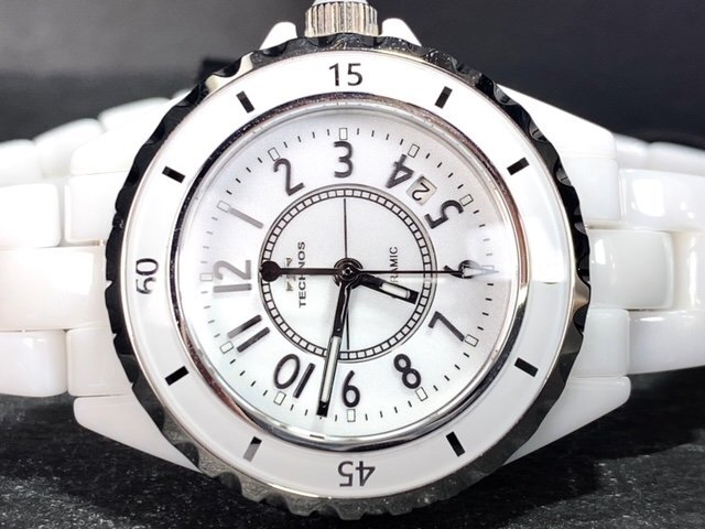 新品 テクノス TECHNOS 正規品 腕時計 アナログ腕時計 クオーツ セラミック 3気圧防水 カレンダー 3針 ビジネス ホワイト 白 プレゼントの画像6