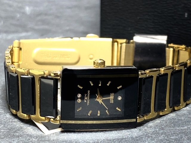 新品 TECHNOS テクノス 腕時計 正規品 アナログ腕時計 レディース 女性 クオーツ セラミック 3気圧防水 ブラック ゴールド プレゼントの画像5