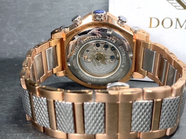 新品 正規品 ドミニク DOMINIC 自動巻き 腕時計 オートマティック カレンダー 5気圧防水 ステンレス ホワイト ゴールド メンズ プレゼントの画像8