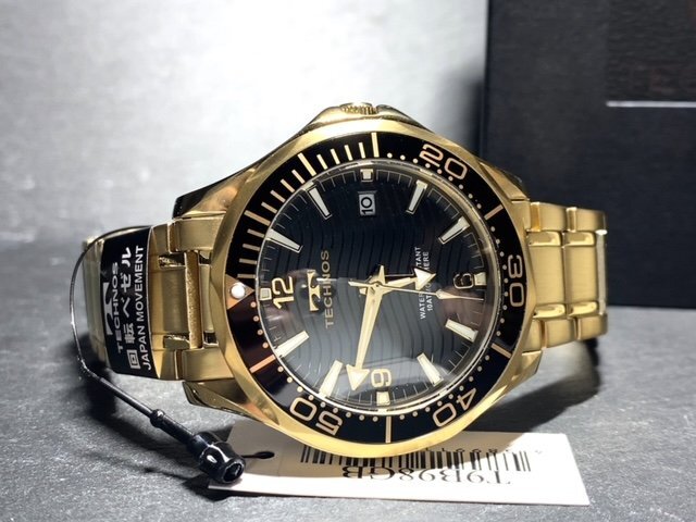 新品 TECHNOS テクノス 腕時計 正規品 アナログ腕時計 クオーツ カレンダー 10気圧防水 ステンレス シンプル ゴールド ブラック プレゼントの画像7