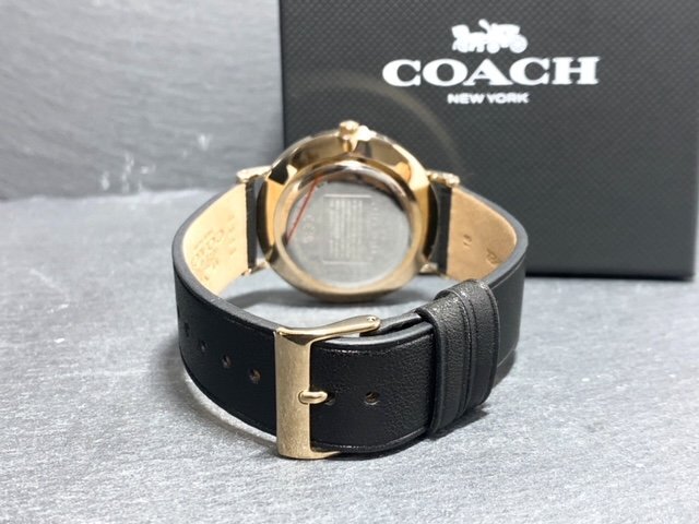 新品 COACH コーチ 正規品 腕時計 PERRY ペリー アナログ腕時計 クオーツ レザー 日常生活防水 シンプル ブラック ゴールド プレゼント_画像7