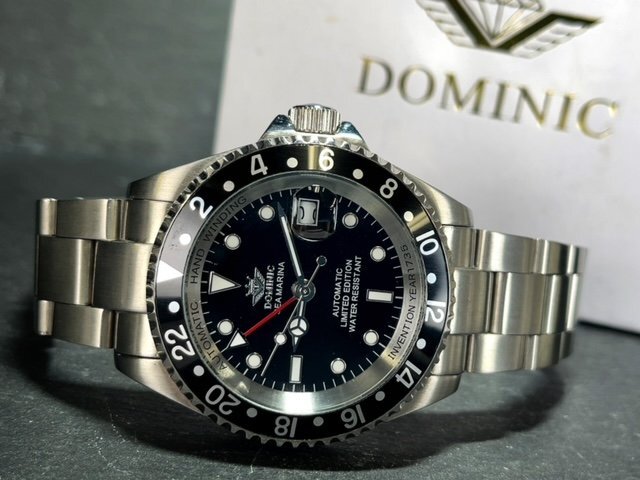 新品 正規品 ドミニク DOMINIC シーマリーナ 自動巻き 腕時計 オートマティック カレンダー ステンレス ブラック リミテッドエディションの画像6