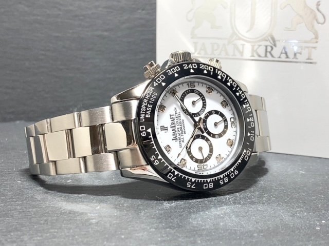 天然ダイヤモンド付き 新品 JAPAN KRAFT ジャパンクラフト 腕時計 正規品 クロノグラフ コスモグラフ 自動巻き 機械式 防水 ホワイト 白_画像6