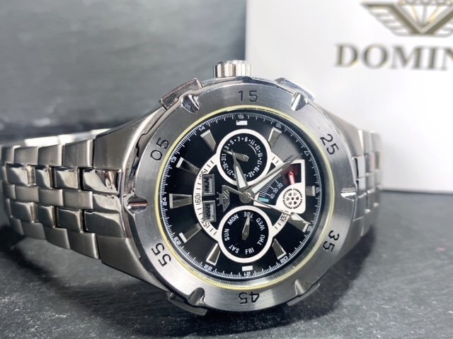 新品 正規品 ドミニク DOMINIC 機械式 自動巻き 腕時計 オートマティック カレンダー 防水 ステンレス からくり時計 ブラック プレゼント_画像6