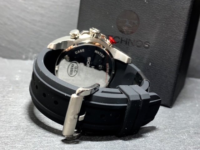  new goods TECHNOS Tecnos regular goods rubber belt chronograph quartz analogue wristwatch multifunction wristwatch 10 atmospheric pressure waterproof silver Bick face 