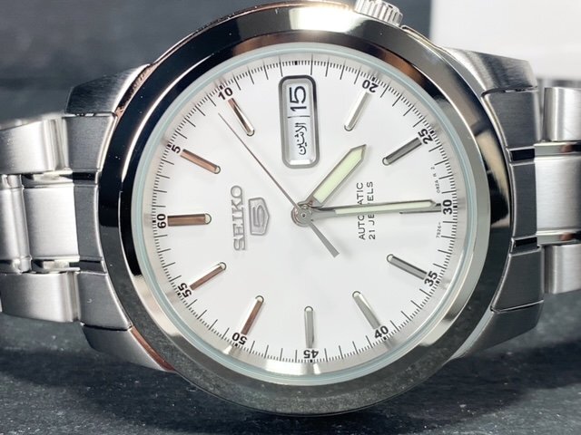 新品 SEIKO セイコー 正規品 腕時計 SEIKO5 セイコー5 オートマチック 自動巻き 防水 アナログ カレンダー ステンレス ホワイト プレゼント_画像6