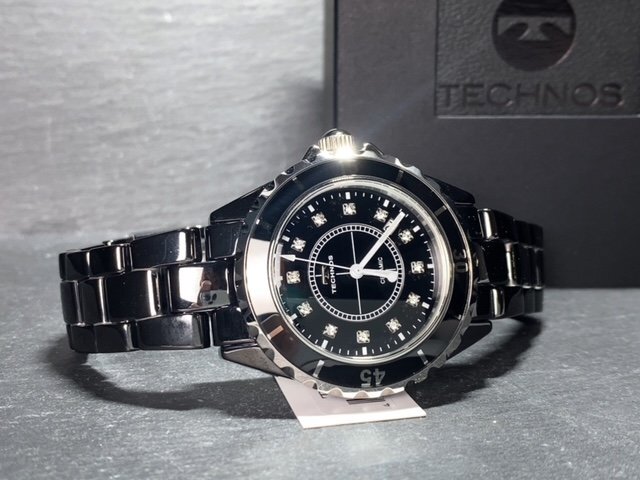 ダイヤモンド付き 新品 テクノス TECHNOS 正規品 腕時計 アナログ腕時計 クオーツ セラミック 防水 カレンダー メンズ ブラック プレゼント_画像7