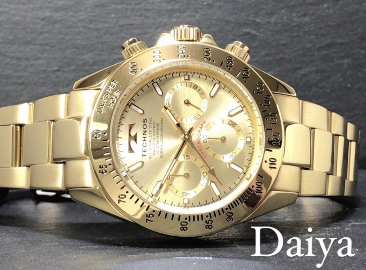 新品 TECHNOS テクノス 正規品 腕時計 ゴールド クロノグラフ オールステンレス アナログ腕時計 多機能腕時計 防水 プレゼント メンズ_画像1