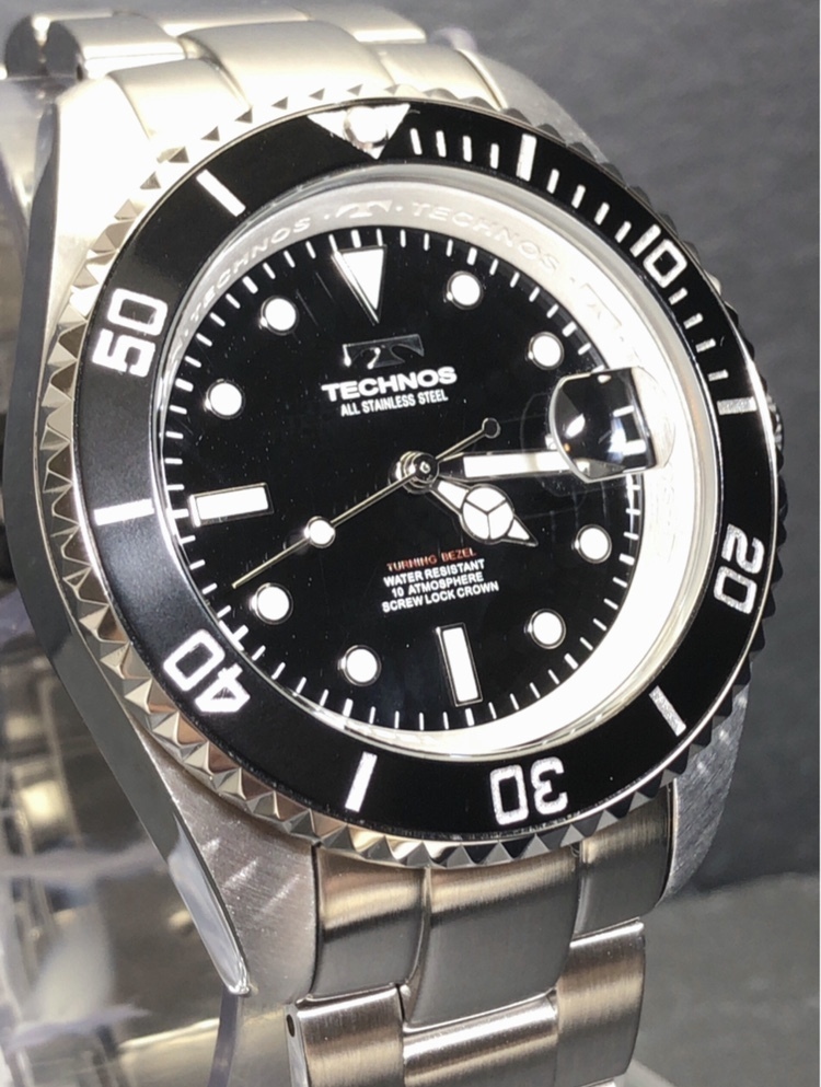  новый товар TECHNOS Tecnos стандартный товар наручные часы серебряный черный хронограф весь из нержавеющей стали отсутствует аналог наручные часы многофункциональный наручные часы водонепроницаемый подарок 
