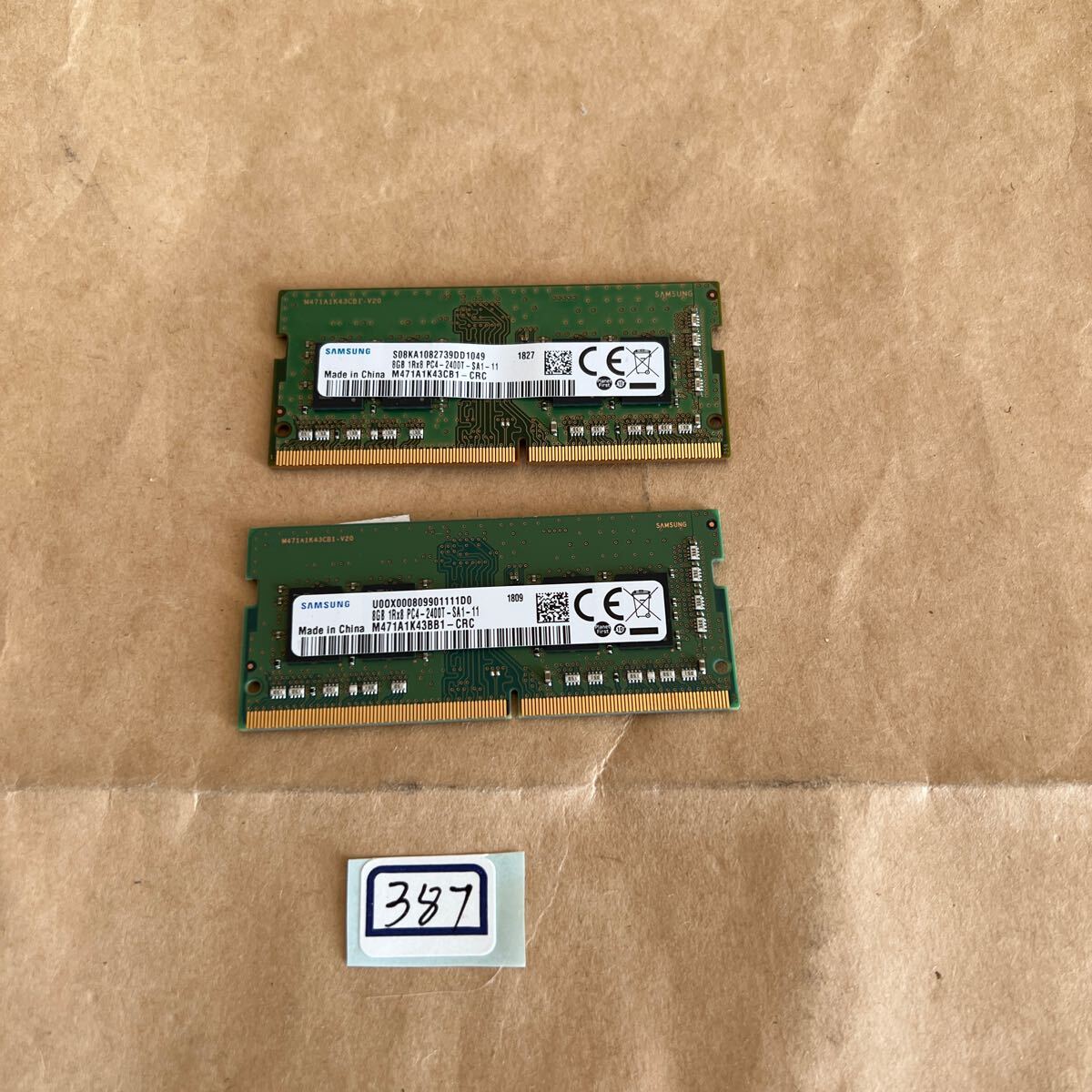 16GB#387#SAMSUNG 8GB 1Rx8 PC-2400T-SA1-11.8GBx2 sheets =16GB