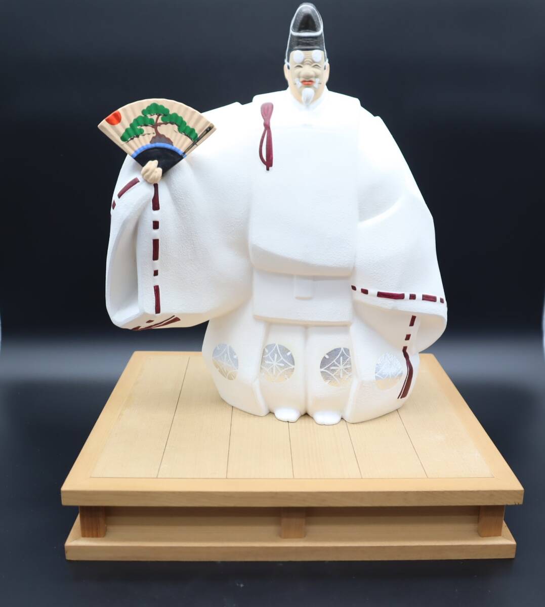 ▲ 伝統 骨董|博多人形 能人形 能物| 飾り台付き|翁 寿 長寿 平和 祈念 舞 能人形 置物 和風 和室 オブジェ■O9354