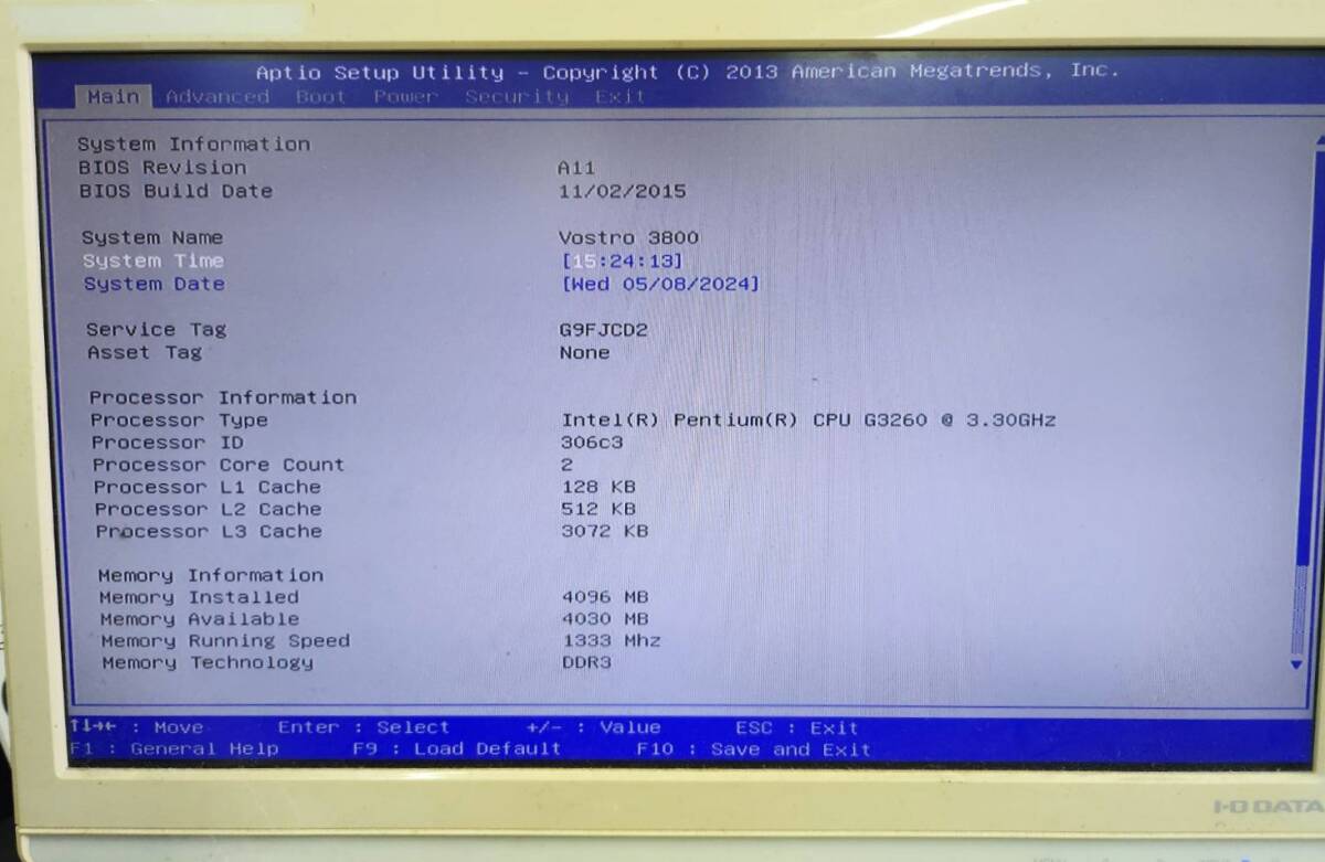 ▲BIOSの起動/変更OK Pentium G3260｜デスクトップ パソコン PC ブラック｜DELL Vostro 3800 ｜メモリ4G HDDなし ジャンク扱い■P2764_画像4