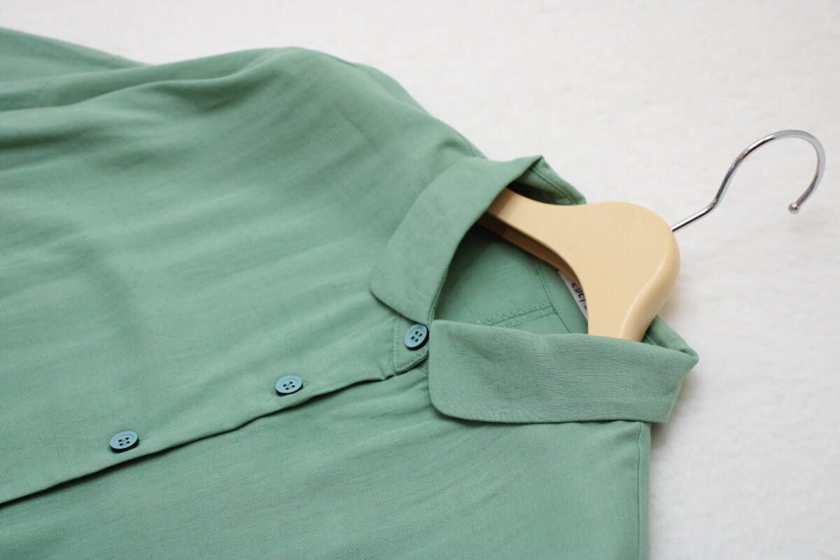 5-60 新品 麻混パイピングデザインチュニックシャツ グリーンＭ 定価￥19,800の画像3
