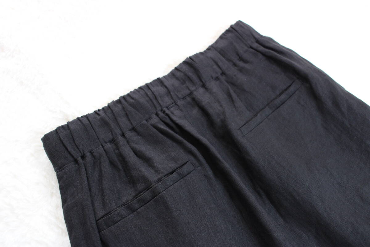 4-1110 new goods waist rubber linen pants black F size 