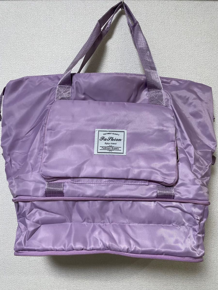 【パープル】ボストンバッグ　キャリーオン　2way　大容量　軽量　折り畳み　防水 スポーツバッグ