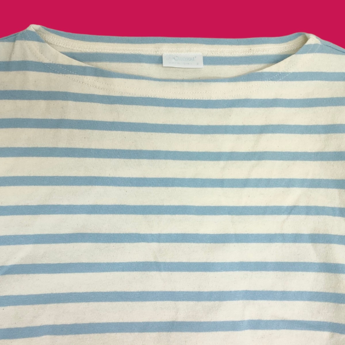 ORCIVAL / オーシバル レディース バスクシャツ ボートネック 半袖Tシャツ 2サイズ コットン100% 白×水色 フランス製 I-2912_画像2
