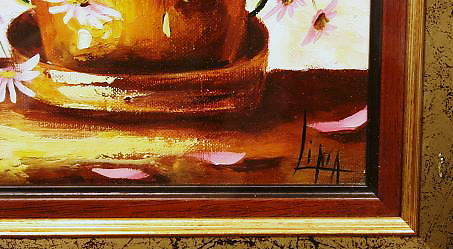 絵画 リマ G.Lima作「Flores」 油絵 ポルトガル 油彩 オリジナル 本物保証 送料無料 明るい華やかな花柄油絵_完全オリジナル油絵です