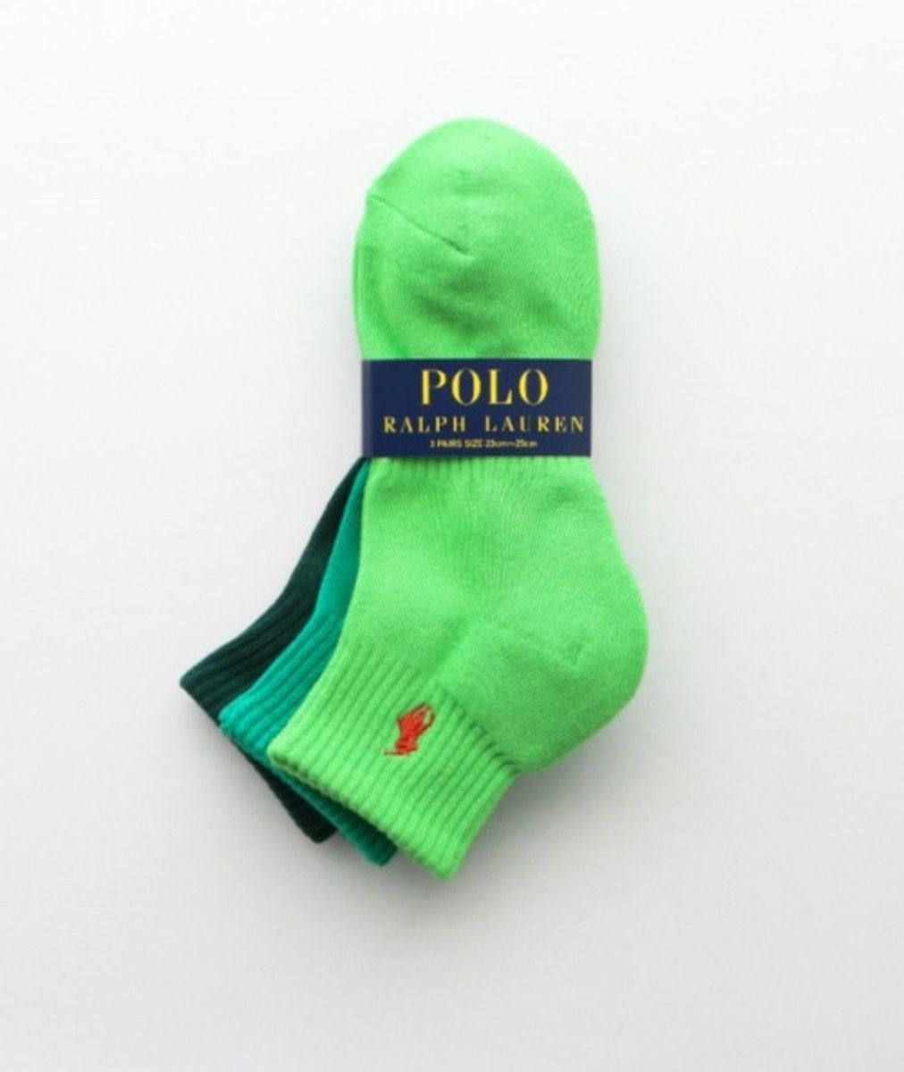 POLO RALPH LAUREN ショートソックス ３足セット 25～27cm 刺繍ワンポイント 緑系３色【新品未使用 】