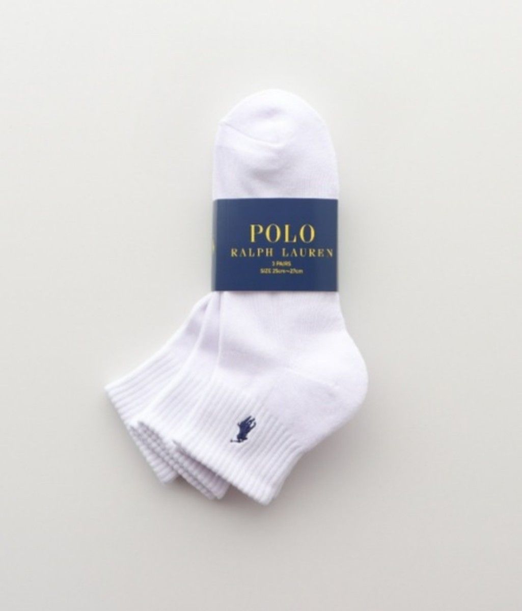 POLO RALPH LAUREN ショートソックス ３足セット 23～25cm パイル 刺繍(紺)  白【新品未使用 】